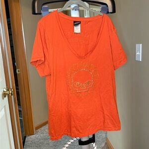*Harley-Davidson 1X Orange Short Sleeve Relaxed Tee with Rhinestone Graphic